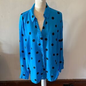 Worthington royal blue black polka dots sheer long sleeve blouse Size PXXL